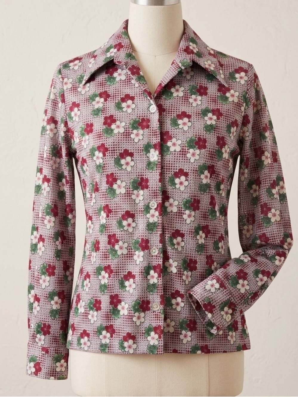 jcpenney vintage Floral Button-Front Shirt in Pink and Green
